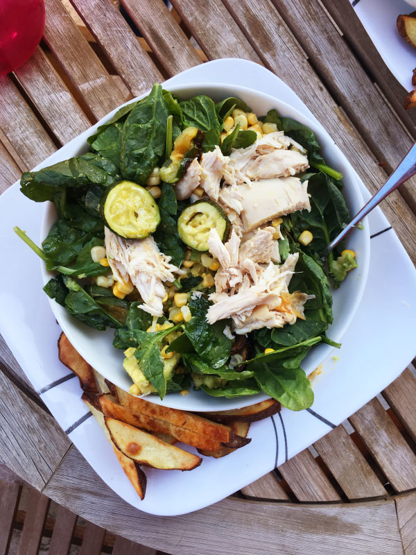Salad with Chicken and Oven Fries, nutrition for beginner runners, running nutrition For beginners, what do runners ea